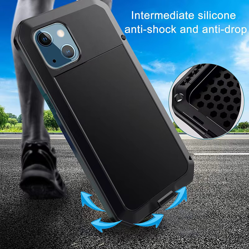 Wasserdichte Metallhülle mit Gorilla-Glasabdeckung für iPhone 11 bis iPhone 17 Air von Foohly in Schwarz mit IP54 Schutz - Bild 4