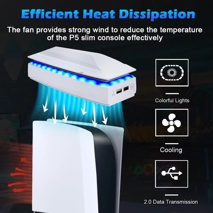 Pogopirate Kühlventilator für PS5 Slim mit RGB-LED-Beleuchtung und Staubschutz in Weiß - Bild 3