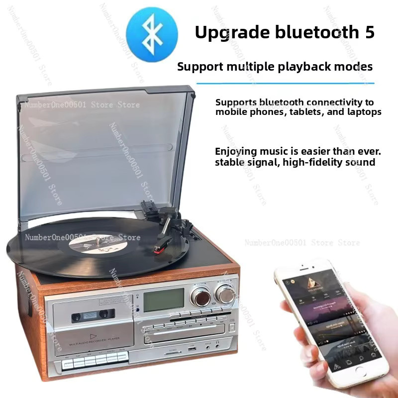 Multifunktionaler 10-in-1 Schallplattenspieler mit CD-Player, Kassettenspieler und FM-Radio im nostalgischen Design - Bild 2