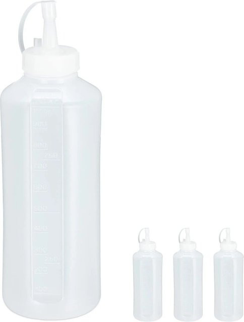 Relaxdays Quetschflaschen 4er Set aus Kunststoff in Transparent mit Skala, 1000 ml pro Flasche - Bild 1