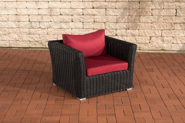 TPFGarden Sessel Mandy Gartenstuhl aus Rattan und Metall in Rubinrot und Schwarz - Bild 1
