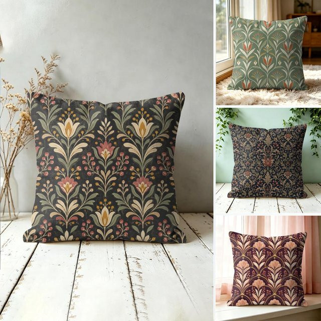 William Mori Style Vintage Plants Kissenbezug aus Plüsch in Weiß mit floralem Design, quadratisch, B/B: 30 x 30 cm - Bild 1