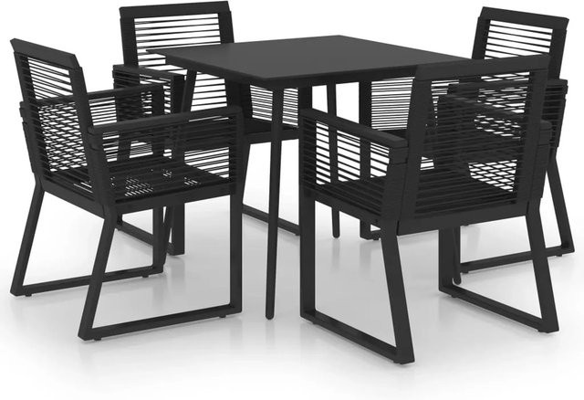 vidaXL 5-tlg Garten-Essgruppe aus Polyrattan und Metall in Schwarz mit Glastisch - Bild 1