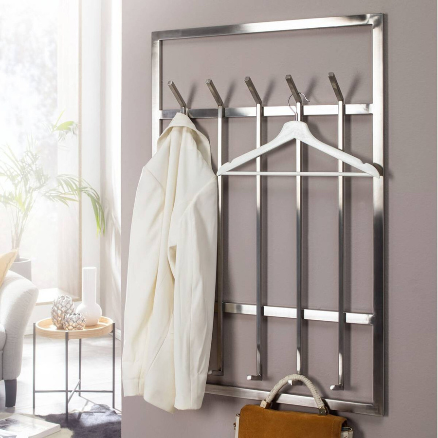 Wohnling Garderobe aus Metall in Silber Matt mit Haken, B/H/T: 60 x 100 x 7,5 cm - Bild 2