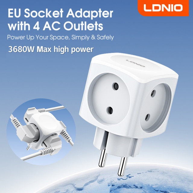 LDNIO Stromwürfel mit 4 EU-Steckdosen, erweiterbare Steckdosenleiste ohne Kabel, 3680 W, Farbe: Weiß - Bild 1