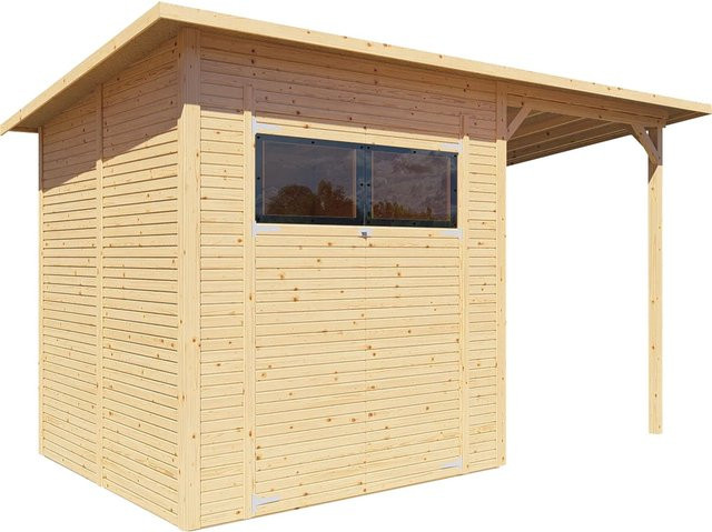 Bertilo Gerätehaus Pent Modern 3 Plus in Natur und Beige mit Doppeltür, B: 371 cm, T: 202 cm - Bild 1