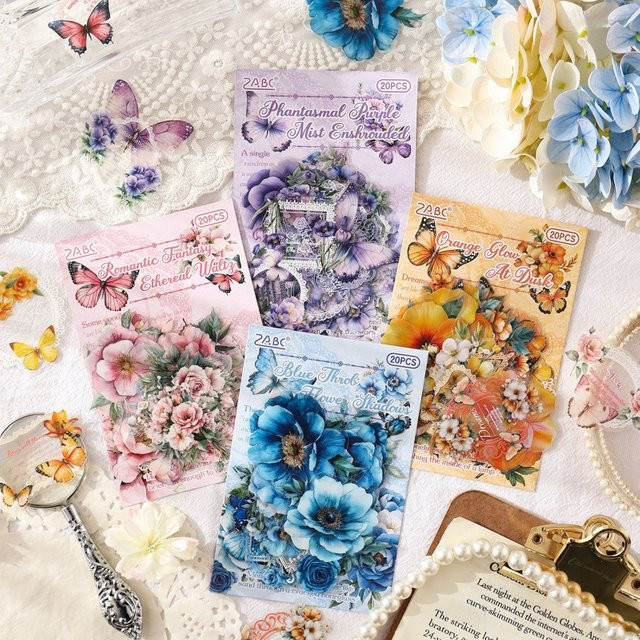 20 Stück Retro-Blumen-Kunstaufkleber aus Papier in Multicolour für dein DIY-Sammelalbum - Bild 1