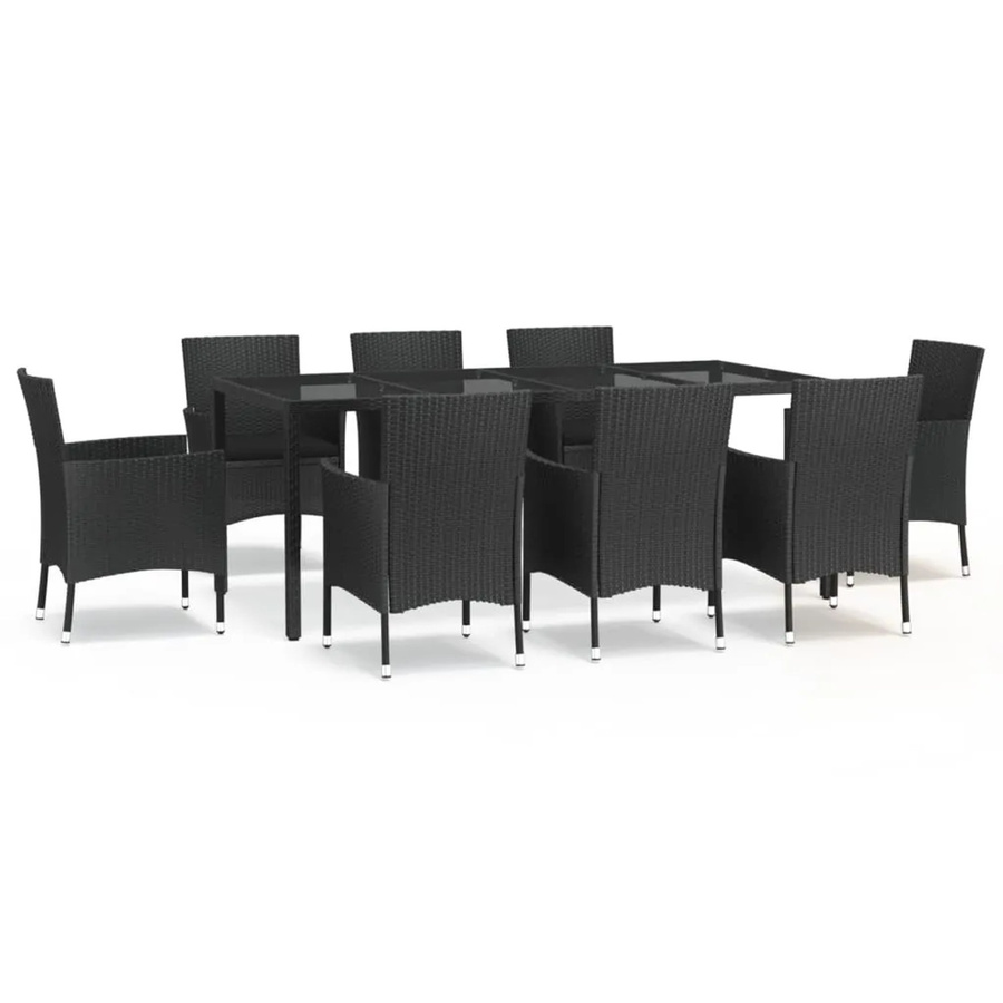 vidaXL 9-teilige Garten-Essgruppe aus Poly Rattan in Schwarz mit Kissen und Hartglas-Tischplatte - Bild 2