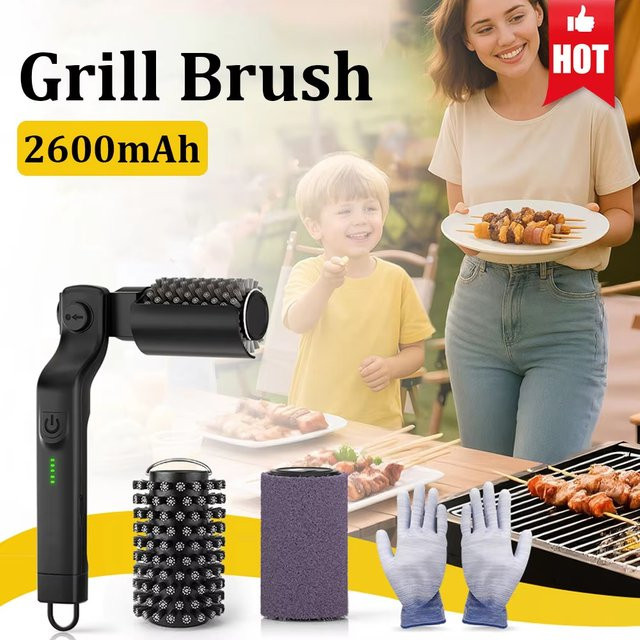 XIAOTRE Elektrische Grillbürste, Kabellose wiederaufladbare Grillreinigungsbürste mit Edelstahl-Bürstenkopf für BBQ-Grillroste - Bild 1