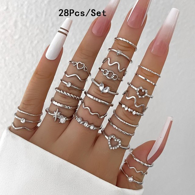 23-teiliges Knöchelringe Set, Kristall, Silber, Damen - Bild 1