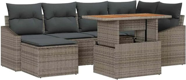 vidaXL Garten-Sofa-Set aus Poly-Rattan in Grau, 7-teiliges L-Shape Lounge-Set mit Stauraum und Polsterkissen - Bild 1