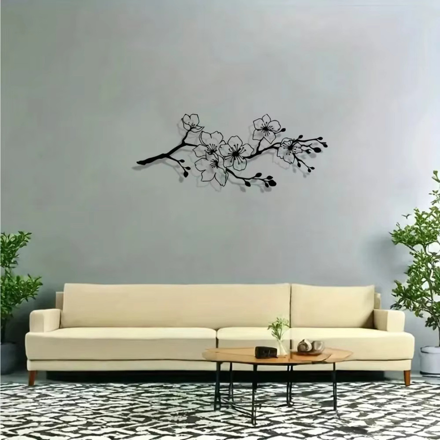CIFBUY Moderne Wandkunst Kirschblüten aus Metall in Schwarz als florale Dekoration für Innen und Außen - Bild 3