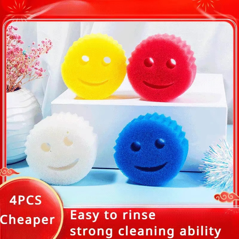 VIE LENTE Geschirrspülschwämme mit lächelndem Gesicht, 2 oder 4 Stück, Weiß, Geruchsbeständige Scheuerpads für Küche und Badezimmer - Bild 2