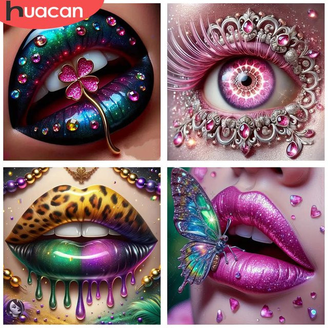 HUACAN 5D Diamant-Stickerei-Set mit abstraktem Lippen-Design in Mehrfarbig, B/H: 20 x 20 cm - Bild 1