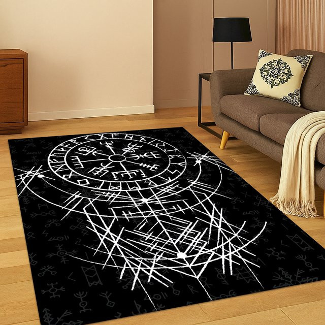 Faviora Wikinger-Teppich mit Odin Valknut Symbol, Schwarz, rutschfest, Rechteckig - Bild 1