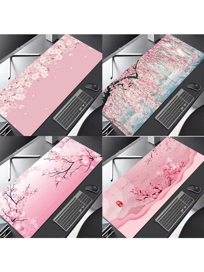 Kirschblüten-Mauspad in Pastellrosa mit niedlichem Sakura-Blumen-Design, XXL Gaming-Schreibtischunterlage - Bild 2