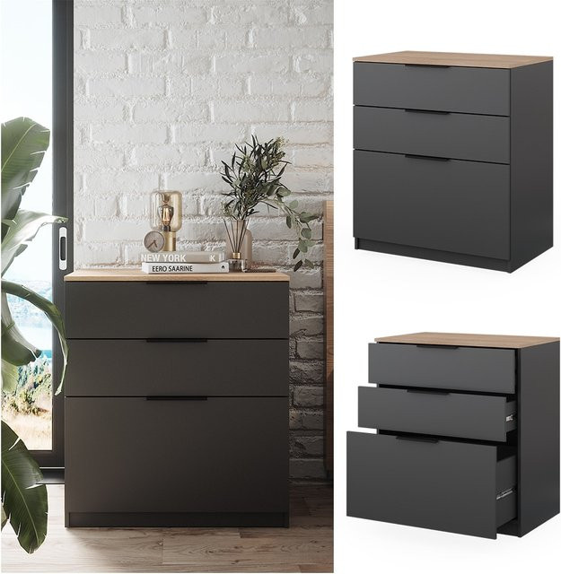 Vicco Kommode Betti in Anthrazit Sonoma mit 3 Schubfächern, B/H: 80 x 90 cm - Bild 1
