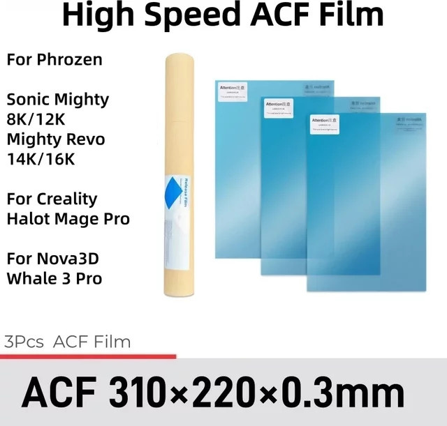 3er-Set Hochgeschwindigkeits-ACF-Release-Film für Phrozen Sonic Mighty 8K 12K Revo 16K und Creality Mage, transparent, B/T/H: 310 x 220 x 0,3 mm - Bild 1