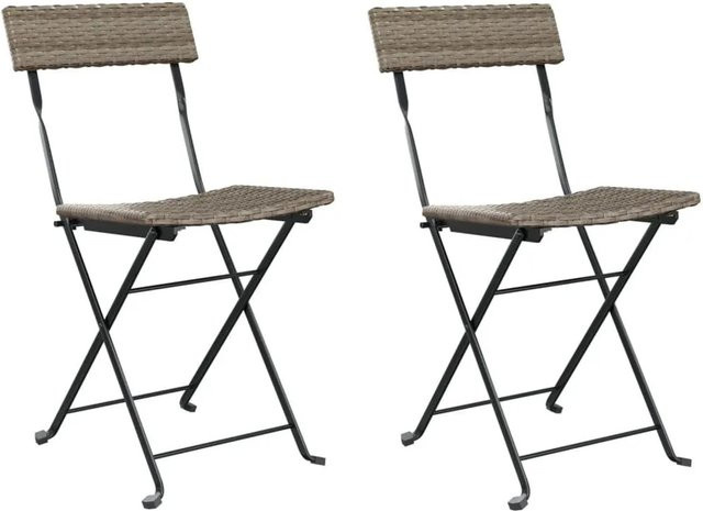 vidaXL Bistrostühle 2er Set klappbar aus grauem Poly Rattan und pulverbeschichtetem Stahl - Bild 1