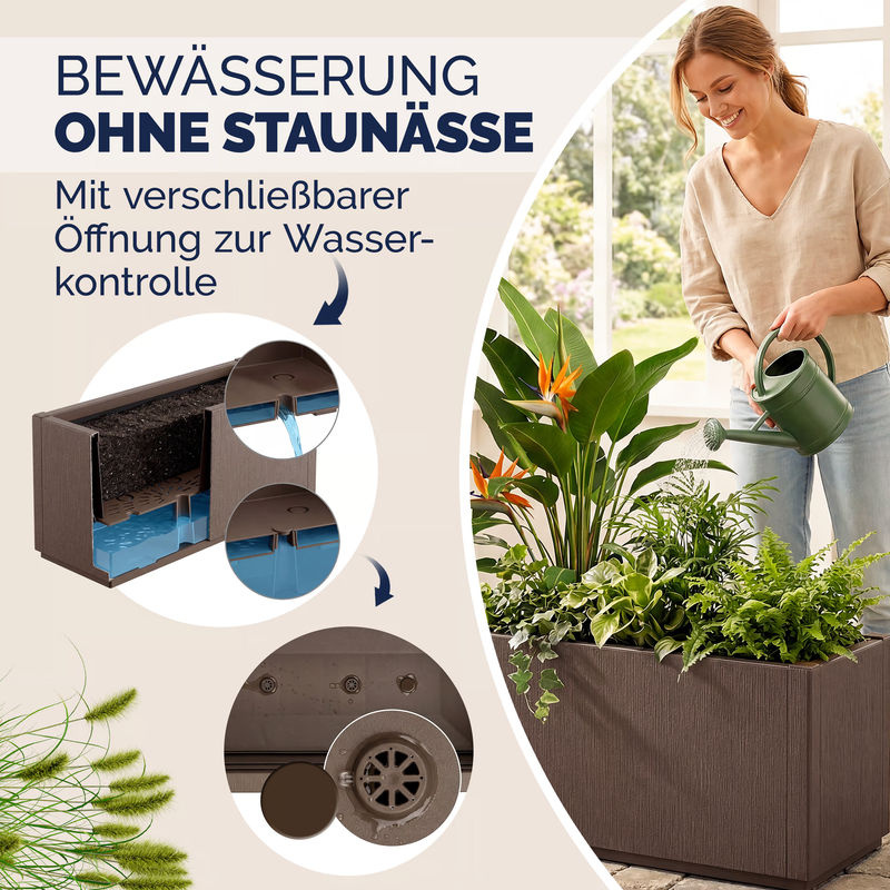 Blumentopf Ethica von CASARIA in Braun mit Struktur-Optik und geometrischem Design aus Kunststoff, Höhe: 80 cm, Breite: 36 cm, Tiefe: 36 cm - Bild 4