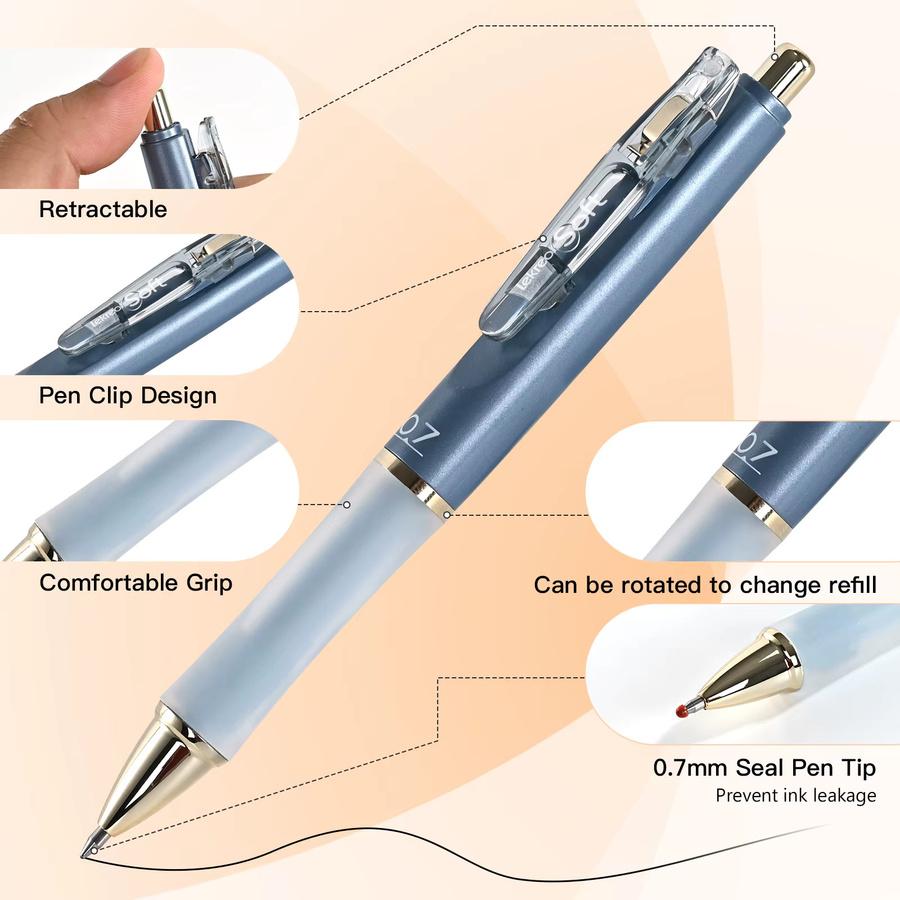 Lekreo GP125AS Gel-Tintenstift mit 0,7 mm Spitze, schwarze Tinte, weicher Griff und einziehbarem Design inklusive Nachfüllungen - Bild 2