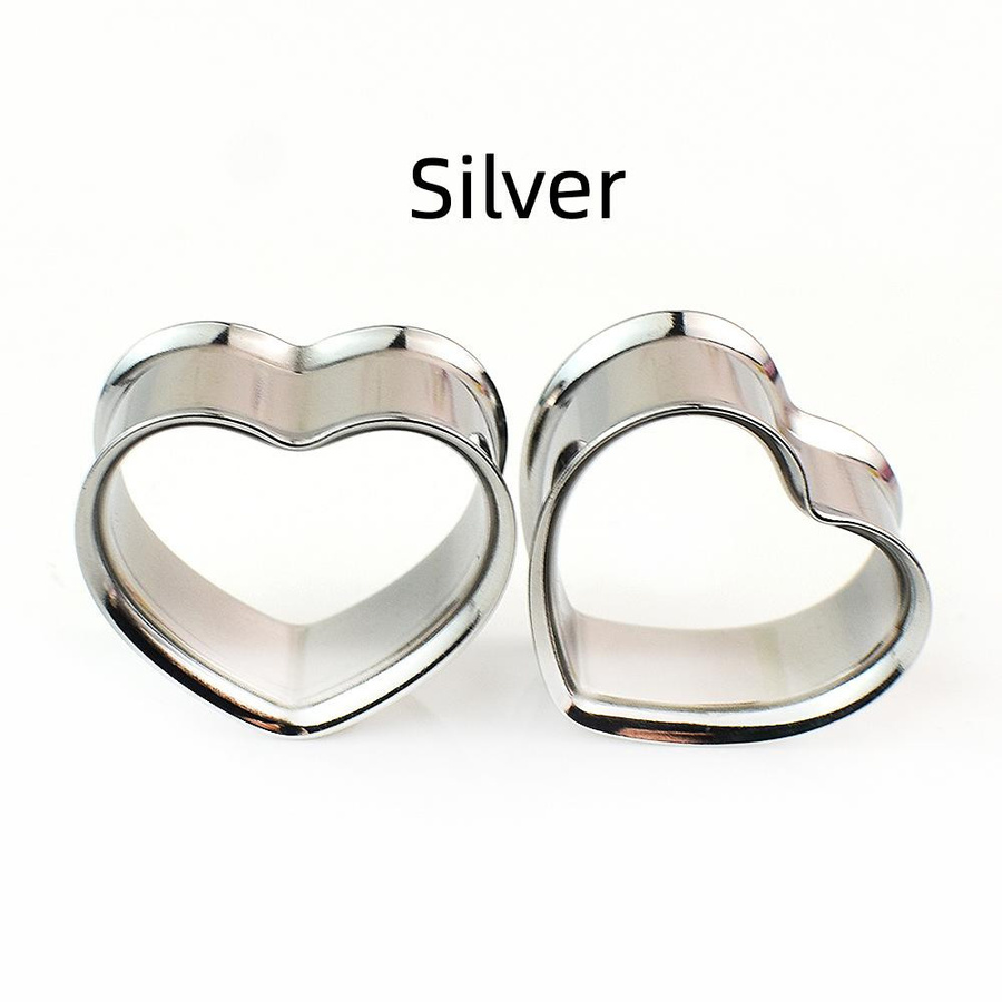 JIAPEIJIA Plugs, herzförmig, Edelstahl, Silber, Unisex, 32 mm - Bild 1