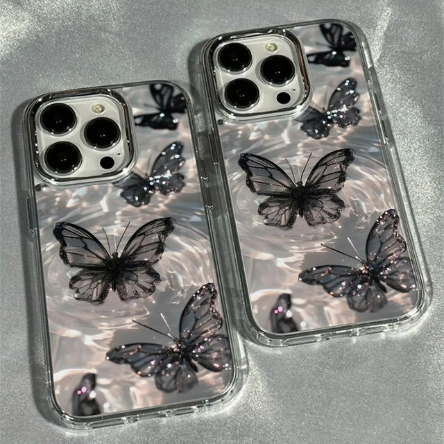 Schwarze Handyhülle mit Schmetterlingsdesign für iPhone Modelle, transparente Softcase-Abdeckung - Bild 1