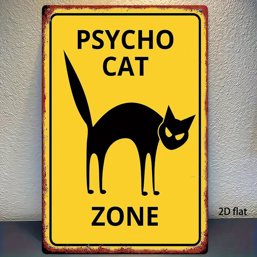 Psycho Cat Zone Metallschild Vintage Horror Dekor mit Psycho Cat Silhouette in Gelb und Schwarz, B: 30,0 cm, H: 20,0 cm - Bild 2