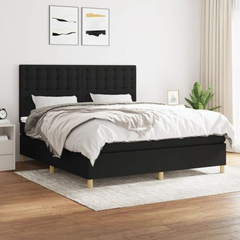 vidaxl Boxspringbett mit Matratze in Schwarz aus Stoff, B/T/H: 160 x 200 x 118 cm - Bild 1