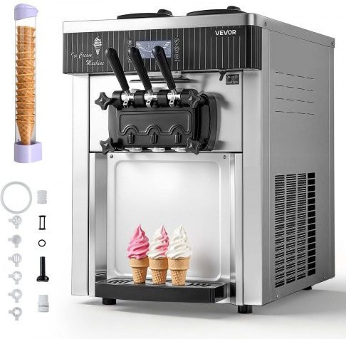 VEVOR Gewerbliche Softeismaschine mit Vorkühlung und Selbstreinigung, 2200 W, Silber, 2 x 6 l Behälter - Bild 1
