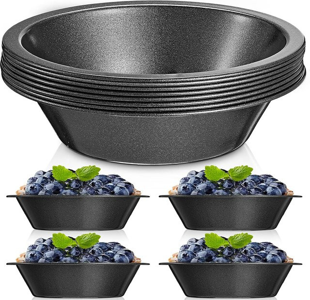 LMETJMA Mini-Kuchenformen aus Karbonstahl, runde und antihaftbeschichtete Backformen für Brot, Dessert und Fleischkuchen, Schwarz - Bild 1