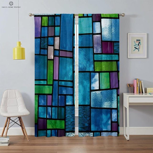 Yiran Furniture Vorhang mit geometrischem Muster in Multicolour, semi-transparent, 2er-Set, B: 91,5 cm, H: 160 cm - Bild 1