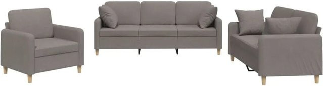 vidaXL 3-teilige Sofagarnitur mit Kissen in Taupe und Grau aus Stoff - Bild 1