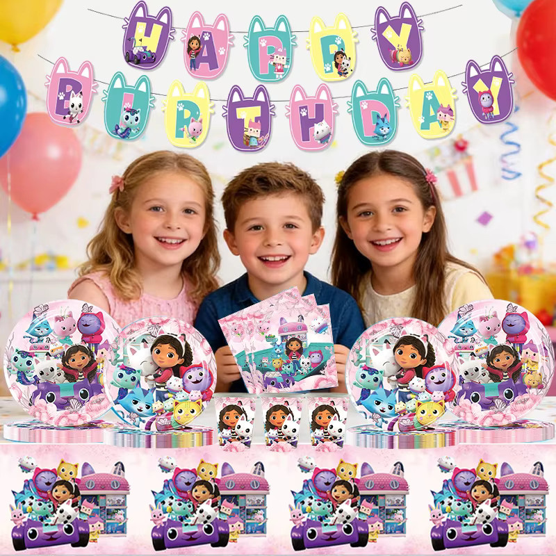 Gabby Dollhouse Geburtstagsparty Dekoration Set in Mehrfarbig mit Banner, Tischdecke, Tischgeschirr und Geschenktüten für Kinder - Bild 4
