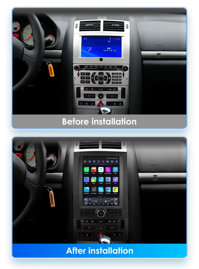OSSURET Android Auto Multimedia Autoradio mit GPS und Carplay für Peugeot 2004 bis 2016, 9,7 Zoll, Schwarz - Bild 2