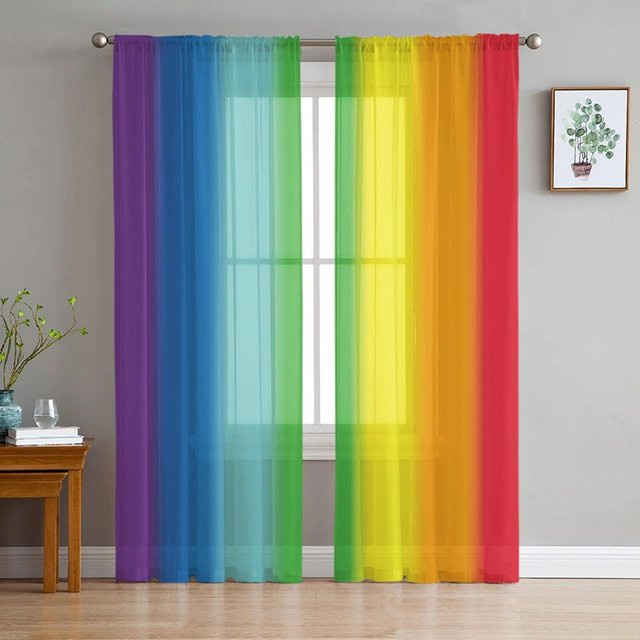 A Family Of Home Textiles Transparenter Tüll-Vorhang mit Regenbogen-Farbverlauf und Grafikprint, Mehrfarbig, Breite: 135 cm, Höhe: 160 cm - Bild 1