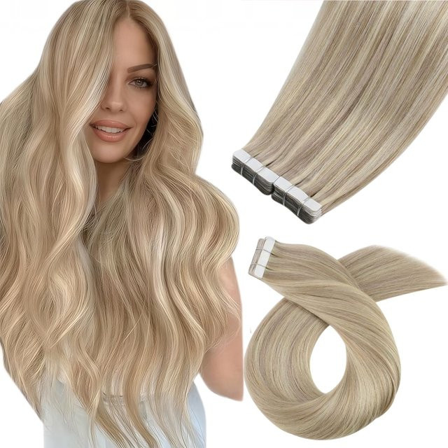 CC YOUNG Tape-in-Haarverlängerungen Echthaar, Aschblond & Hellblond, 50 g - Bild 1