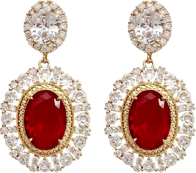 Huitan Ohrringe, rote Zirkonia, Gold, Damen - Bild 1