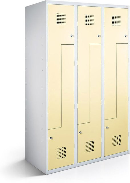 rotstahl Z-Spind mit 6 Türen für Umkleideräume, Korpus lichtgrau und Türen elfenbein/beige, B/T/H: 120 x 50 x 180 cm - Bild 1