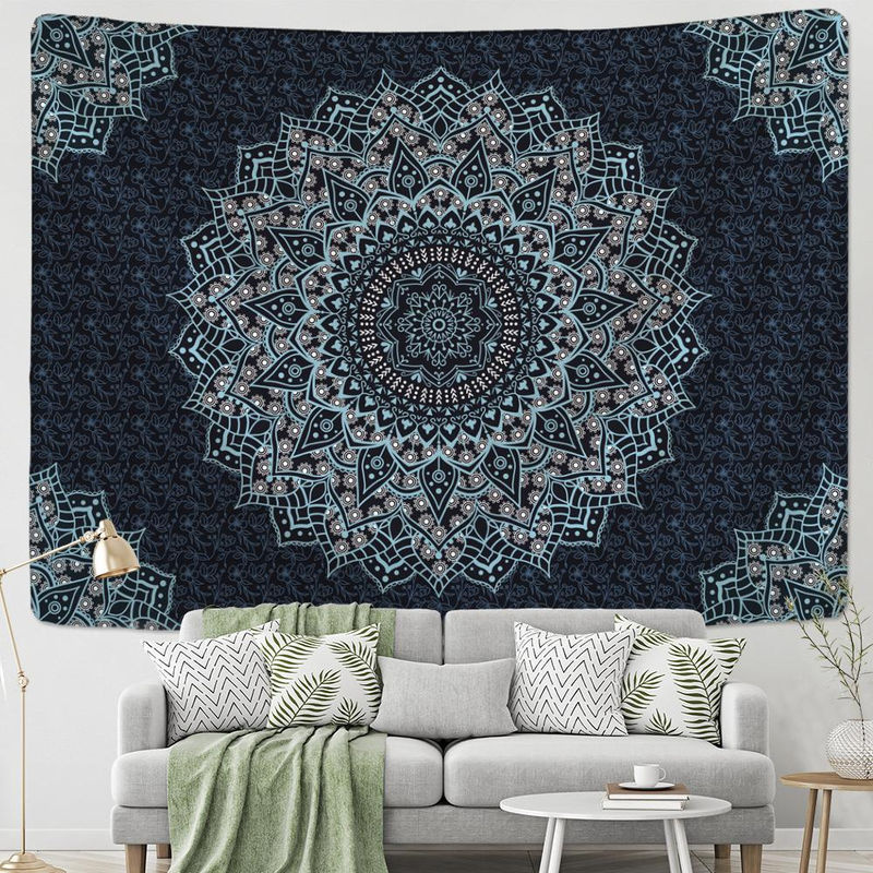 Super Six Wandteppich Mandala mit floralem Engel Design in Blau, B/H: 95 x 70 cm - Bild 2