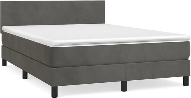 vidaXL Boxspringbett mit Matratze in Dunkelgrau aus Samt, Hybrid-Design mit Taschenfederkern, B/T: 140 x 190 cm - Bild 1