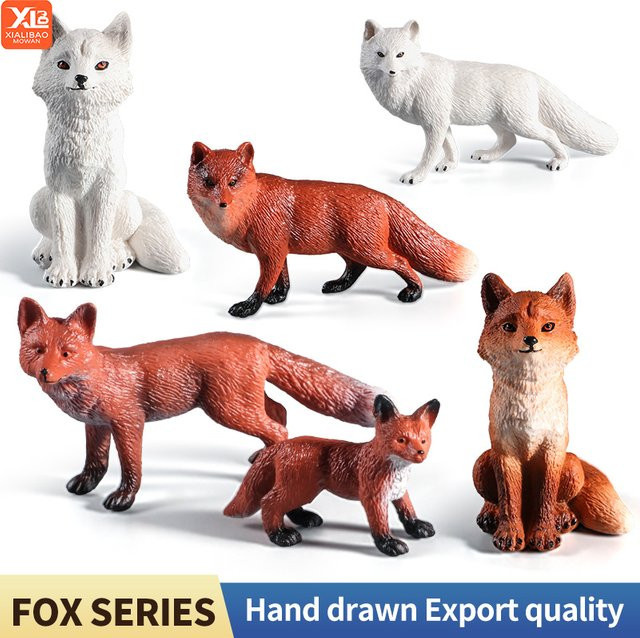 XIALIBAOMOWAN Arktischer Fuchs und rote Füchse Figuren Set, Waldtiere, Tiere - Bild 1