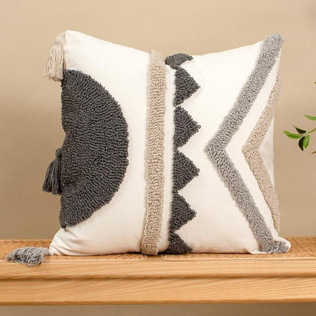 JMG Clothing Bohemian Plüsch Kissenhülle mit Stickerei, Farbe: Weiß, B/T/H: 45 x 45 x 0 cm - Bild 1