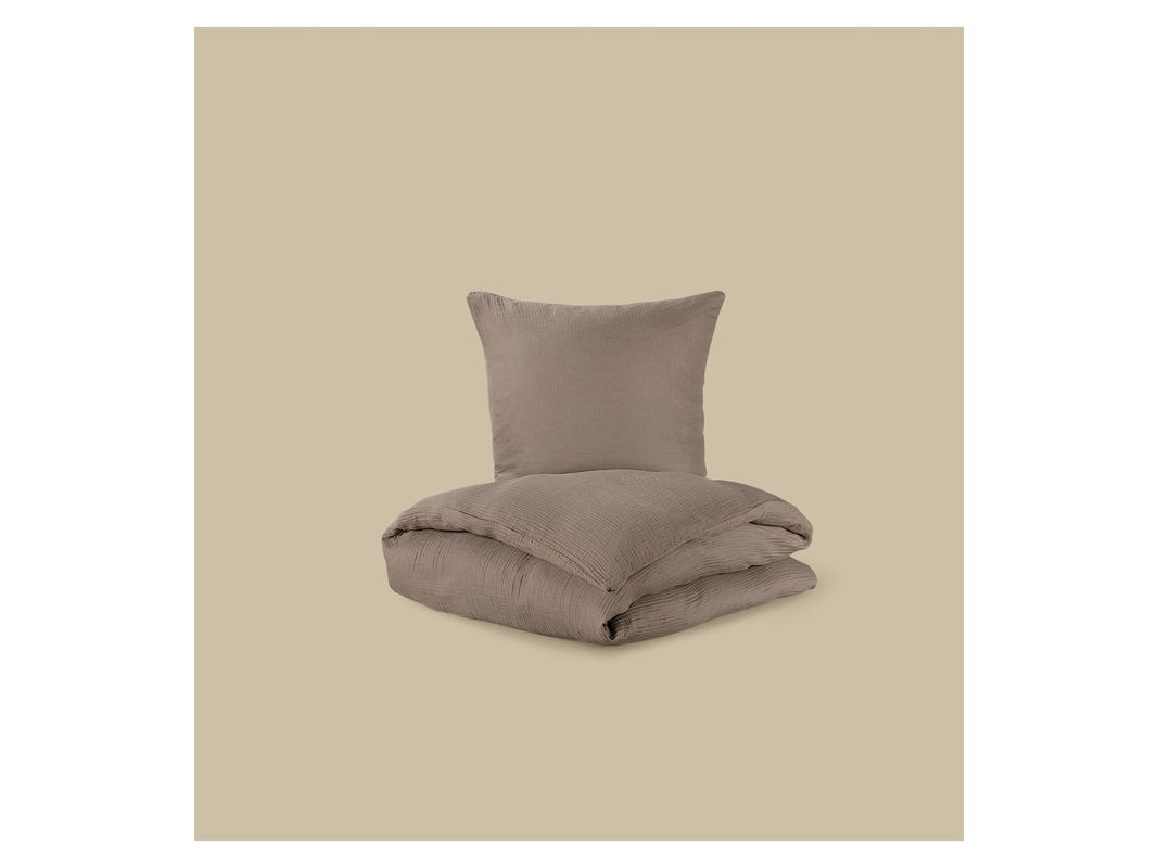 LIVARNO Bettwäsche Musselin aus Baumwolle Braun, Set bestehend aus 1x Bettbezug 135 x 200 cm und 1x Kissenbezug 80 x 80 cm - Bild 2