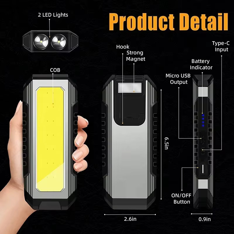 KDULIT Wiederaufladbare COB-Arbeitsleuchte in Schwarz mit Magnet, 4000 mAh Akku und Powerbank-Funktion für Outdoor, Camping und Garten - Bild 6