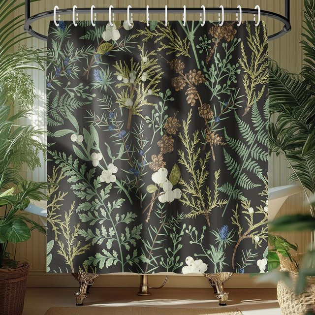 Dunika Chen Duschvorhang mit tropischem Botanik-Design, wasserdichter Stoff mit Regenwaldpflanzen und Orchideen, Mehrfarbig, B: 160 cm, H: 180 cm - Bild 1