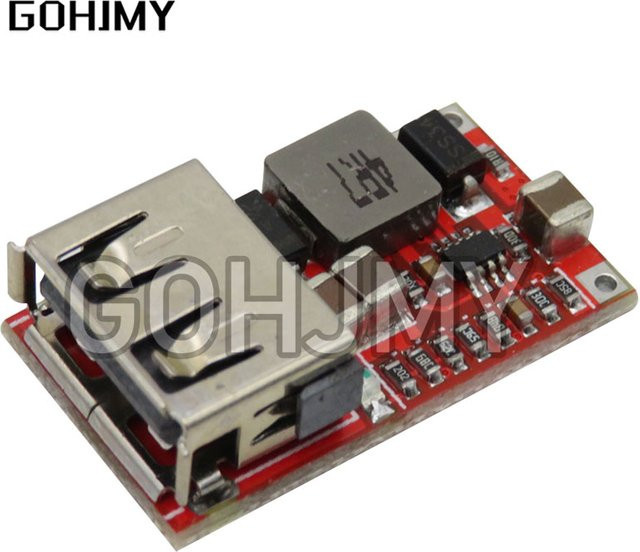 GOHJMY DC Buck Abwärtswandler USB-Lademodul für Auto 6-24V auf 5V 3A in Rot - Bild 1