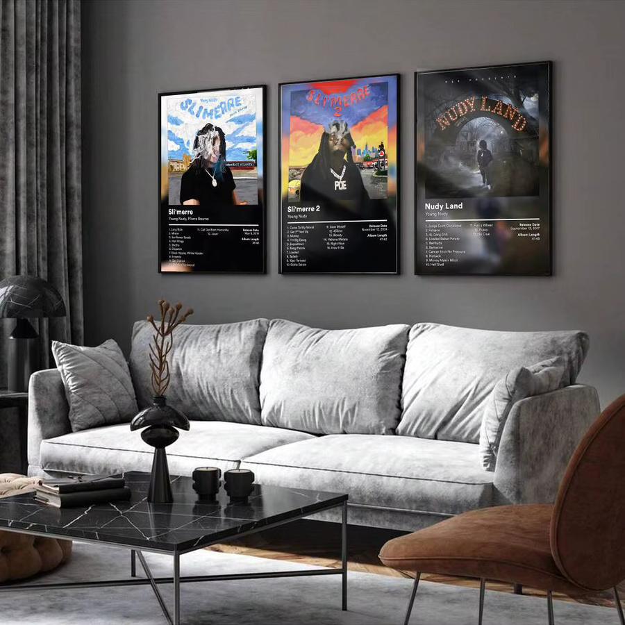 Y-Young Nudy Rapper Musikposter, selbstklebender Wanddruck aus Papier, schwarz/mehrfarbig, Rechteckig - Bild 2