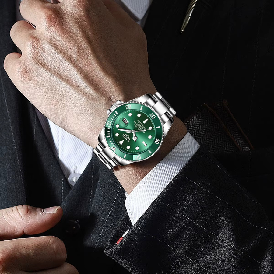 LIGE Armbanduhr Edelstahl, Analoguhr, Datum, Grün, Herren - Bild 5