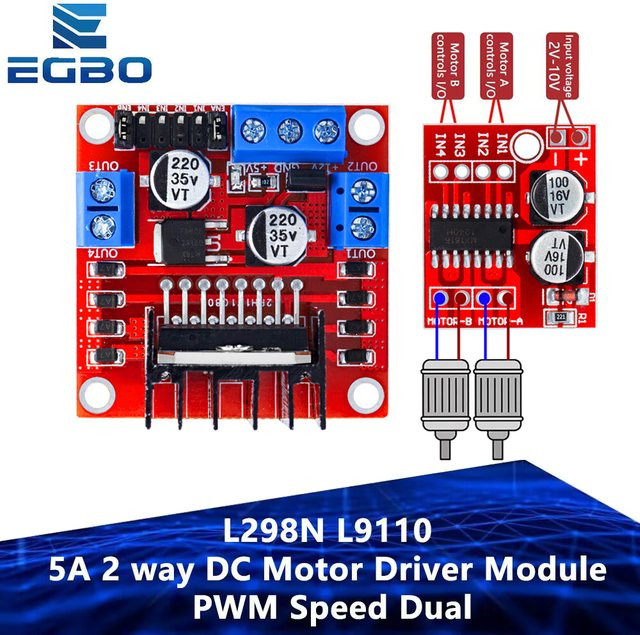 EGBO L298N Dual H-Brücke DC-Schrittmotor-Treiber Modul in Rot für Arduino und Roboterprojekte - Bild 1